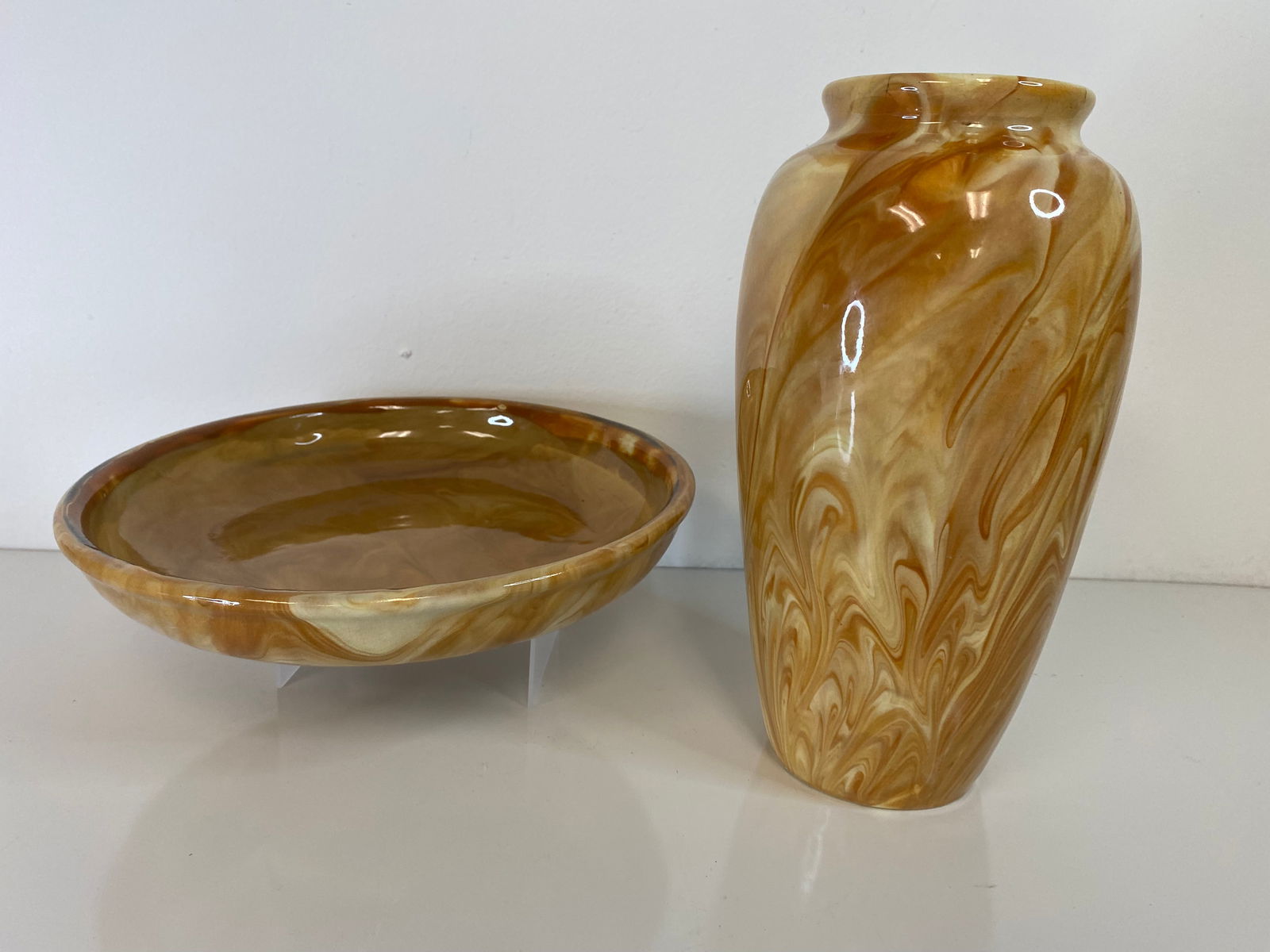 Pair Weller Marblized Pottery (1 of 2)
