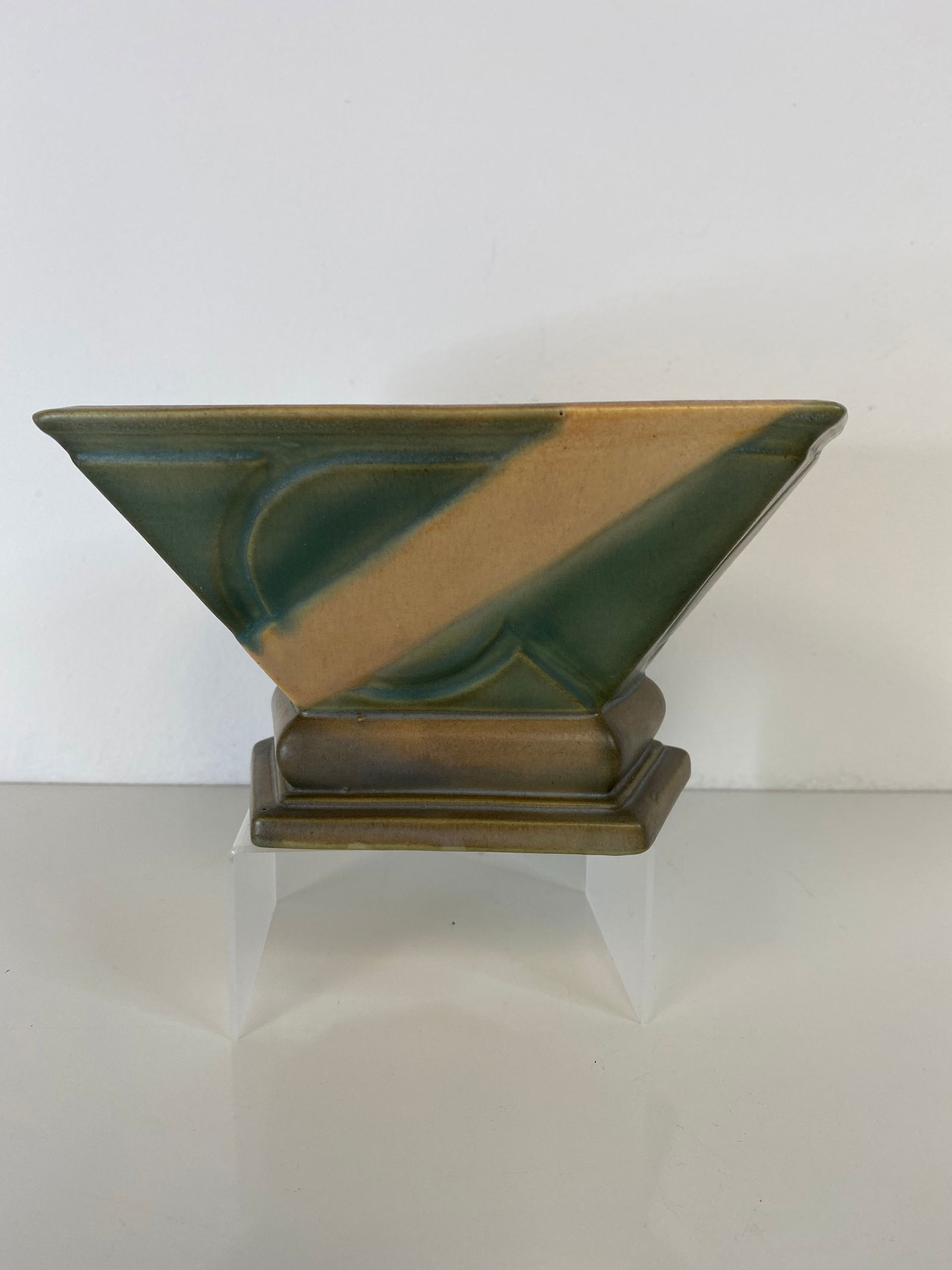 Roseville Pottery Futura: shaped like a hexagon this futura piece stands 4 1/4" tall. Cool geometric form