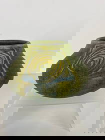 Rookwood Pottery Todd: Great little cabinet vase with stilized carving measuring 2 3/4" tall and done in 1913. Heavy glaze on bottom so artist signature covered up but most likely Henschel again or CS Todd