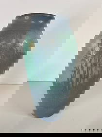 Rookwood Pottery Coyne: 9 3/4" tall Vellum Scenic done in 1913 with trees and a moon . Artsist signed with additional info on bottom