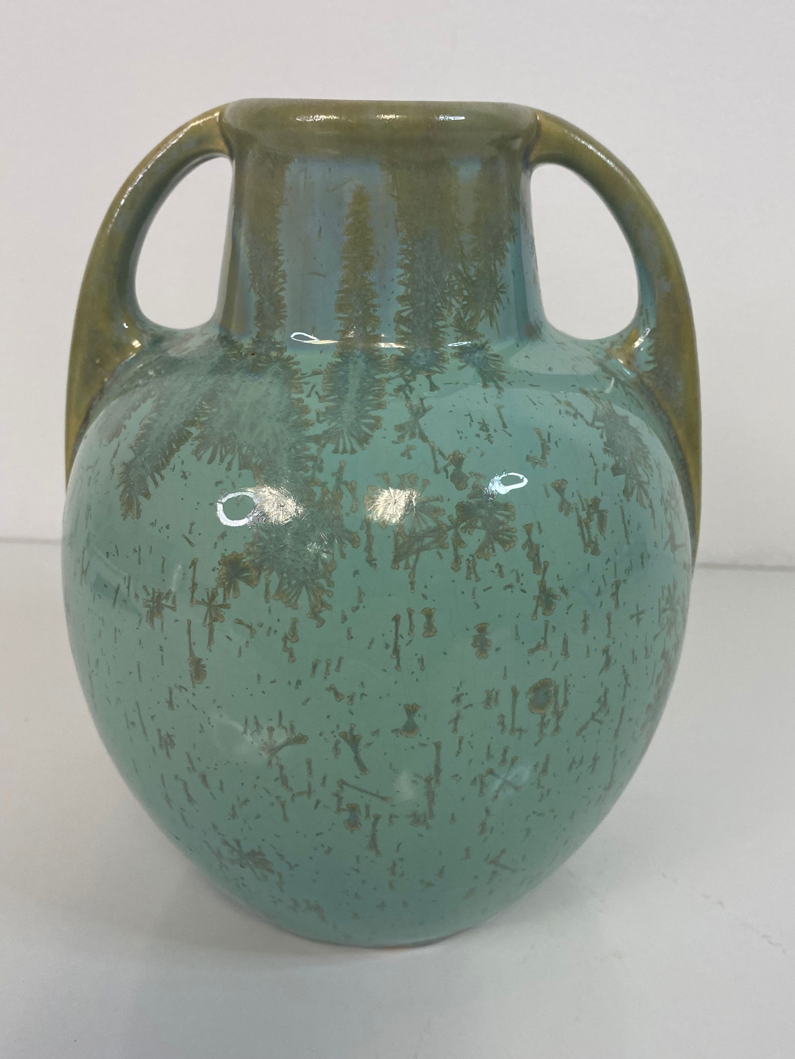 Fulper Pottery: 2 handled Crystalline At 7 1/2" tall