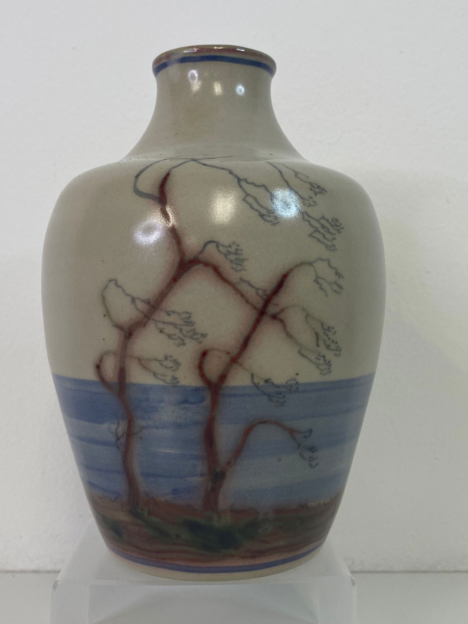 Denmark Pottery L Hjorth: Great scenic vase from Denmark measuring 7 1/2" tall