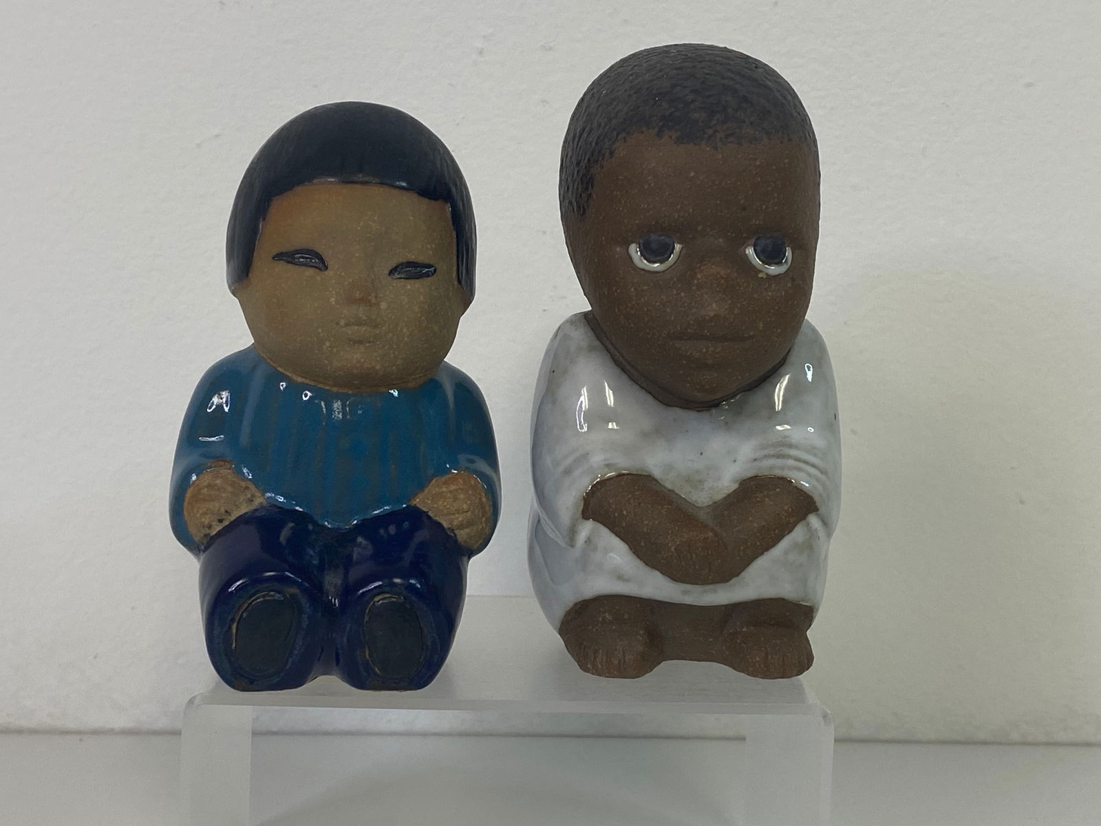 2 pcs Lisa Larson for Gustavberg Sweden: The girls name is Mei and the little boy is Syd and these are also from the Children of the world collection.