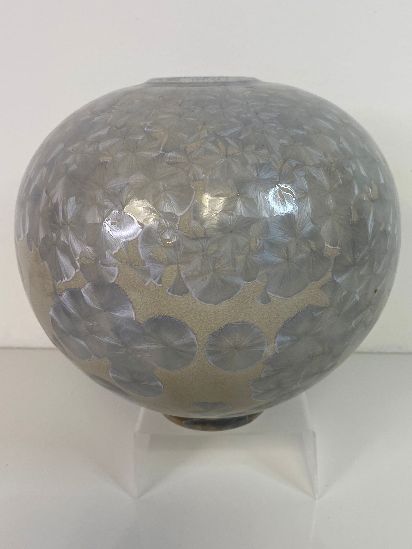 George Smyth Pottery Crystalline: Large Ball form standing 7 1/2" tall with a great silver Crystal