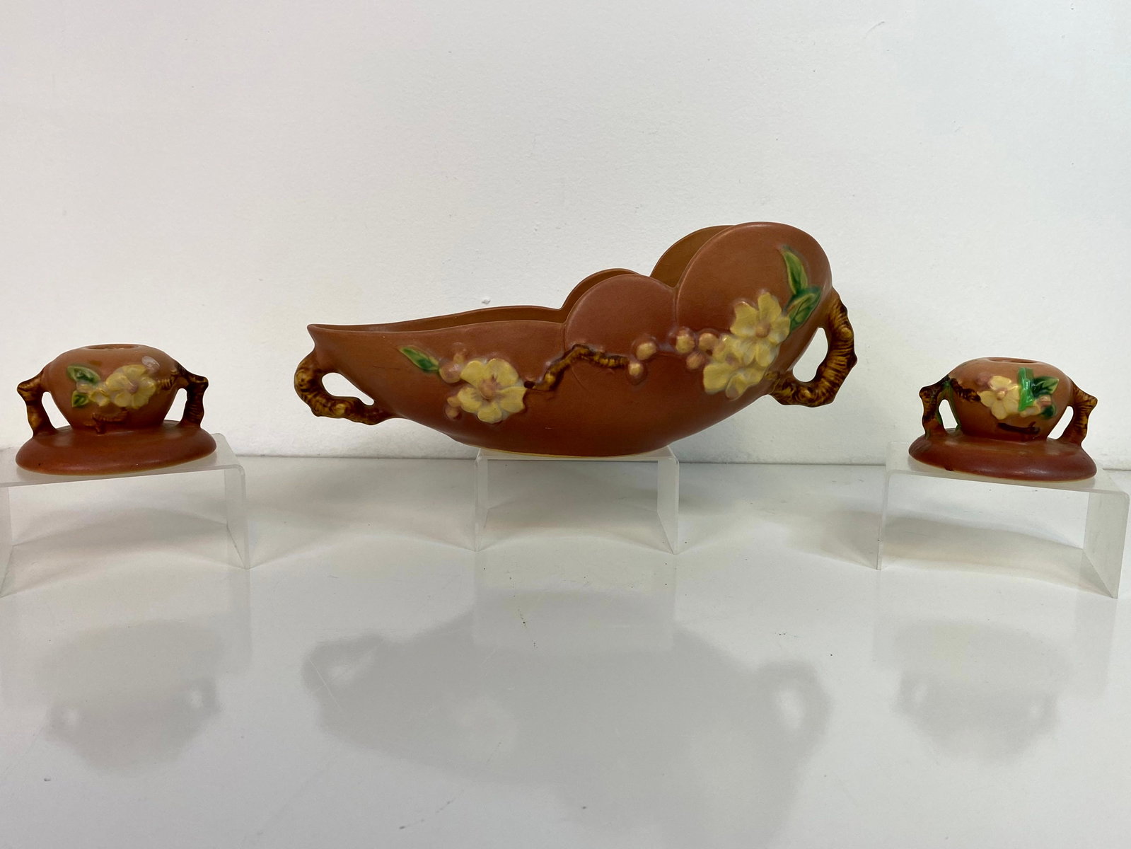 2 Roseville Pottery Apple Blossom Vase and Candle holders (1 of 2)