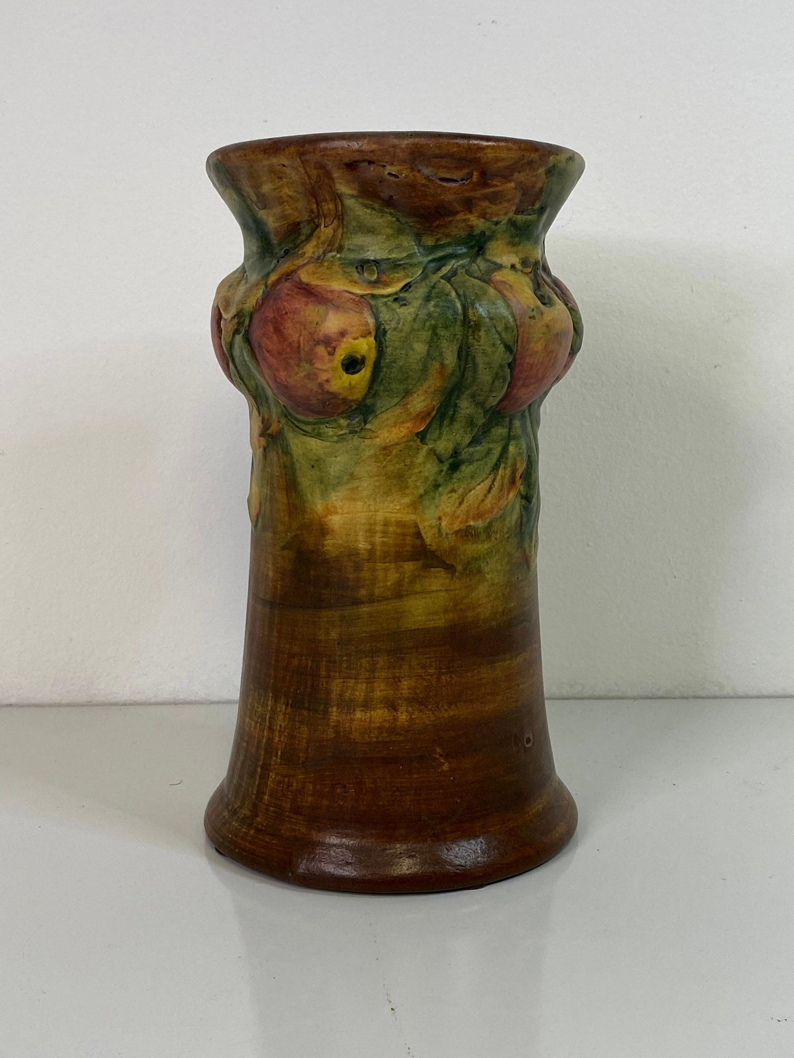 Weller Pottery Baldwin: Taller vase at 9 3/4" also featuring apples with a cool form