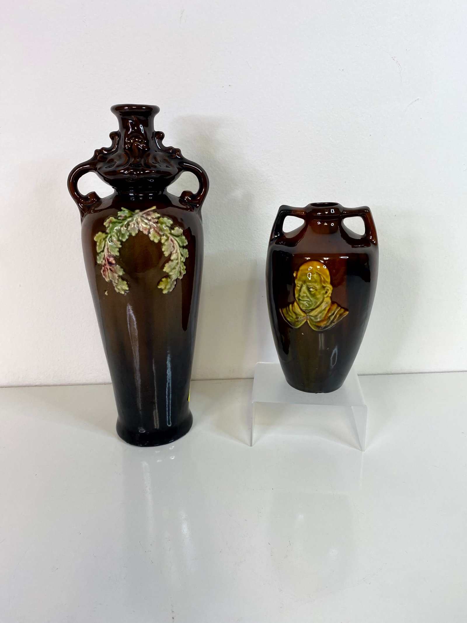 Peters and Reed or Weller: Years of research and we can still only attribute these vases. Tallest is 12 1/4" tall