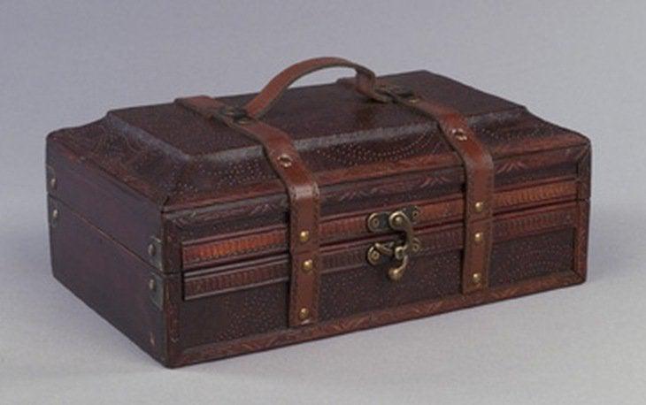 FLAT DECORATIVE BOX: Measures: 5" X 13" X 8" Flat Decorative Box PROVENANCE: Richard Greenburg of Wilmington (1948 - 2019), enlisted in the USAF mostly overseas. Chip was an F15 Line Chief stationed at s NATO base operate