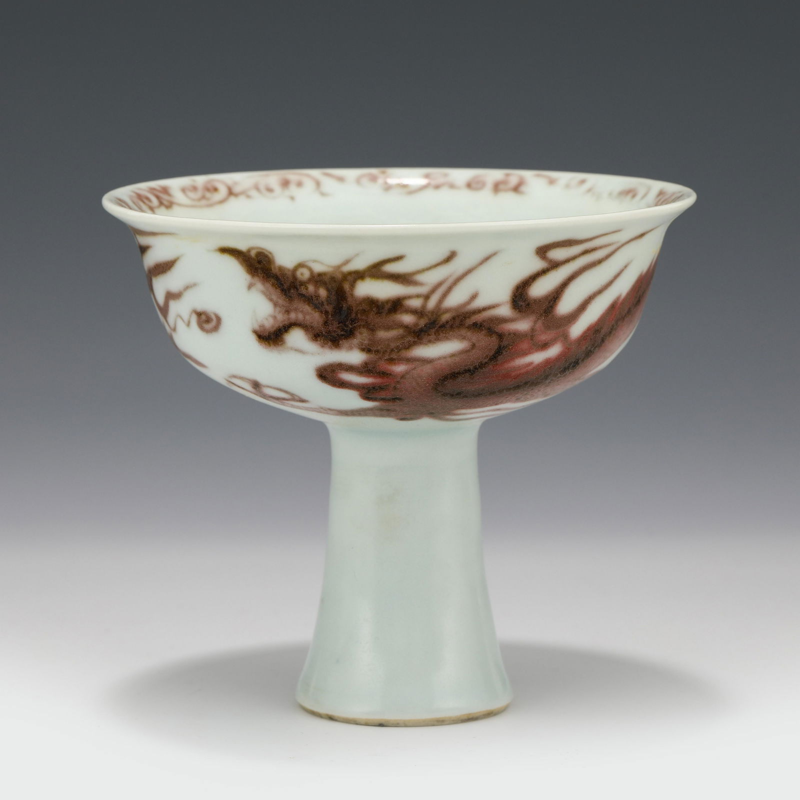 A CHINESE RED UNDER GLAZE PORCELAIN DRAGON PATTERN STEM (1 of 7)
