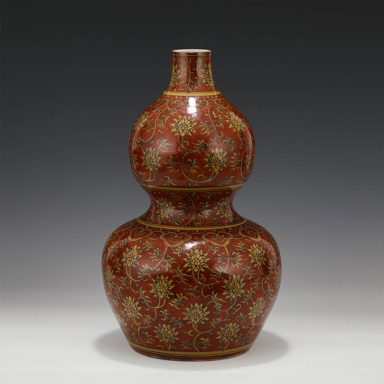 A CHINESE YELLOW GROUND RED GLAZE GOURD PORCELAIN (1 of 8)
