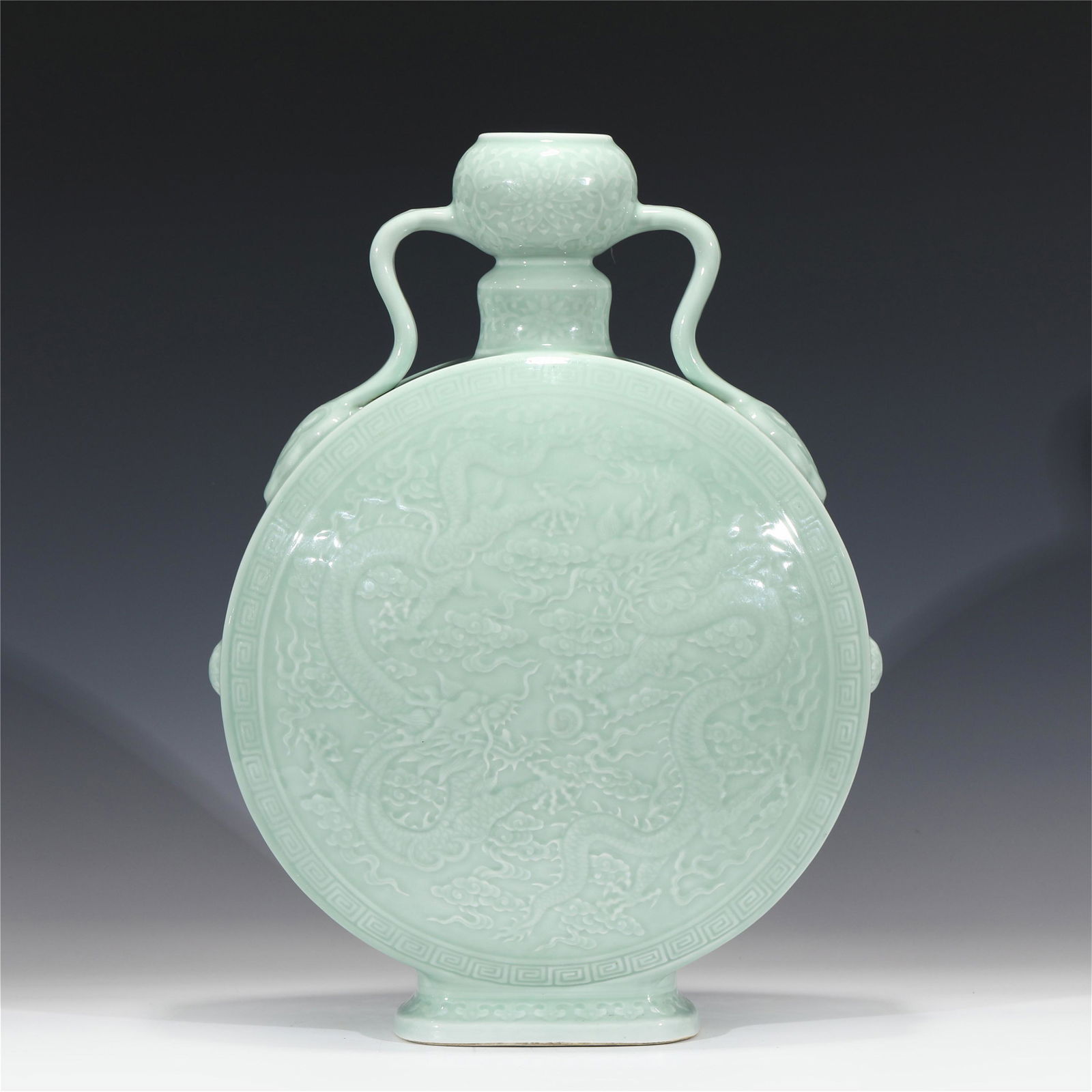A CHINESE CELADON GLAZED PORCELAIN DOUBLE HANDLE MOON (1 of 10)