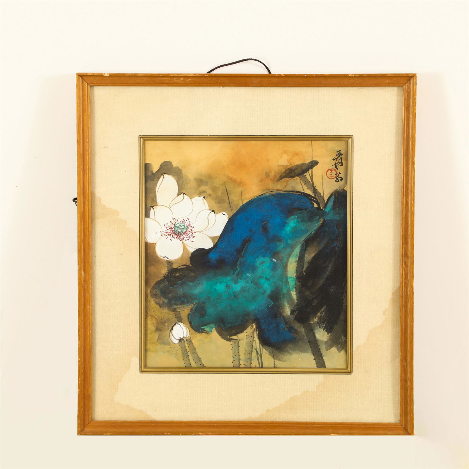 A CHINESE FRAMED PAINTING OF LOTUS BLOSSOMING WITH (1 of 7)