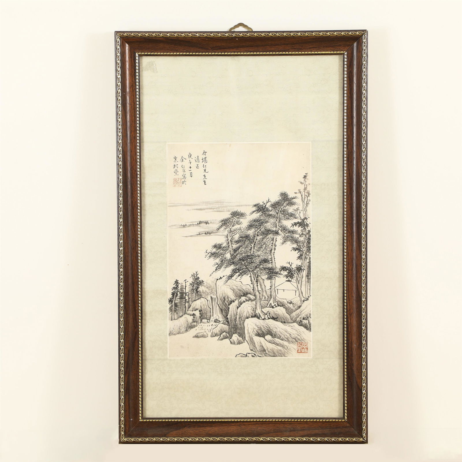 A CHINESE INK PAINTING OF LANDSCAPE & CALLIGRAPHY WITH (1 of 9)