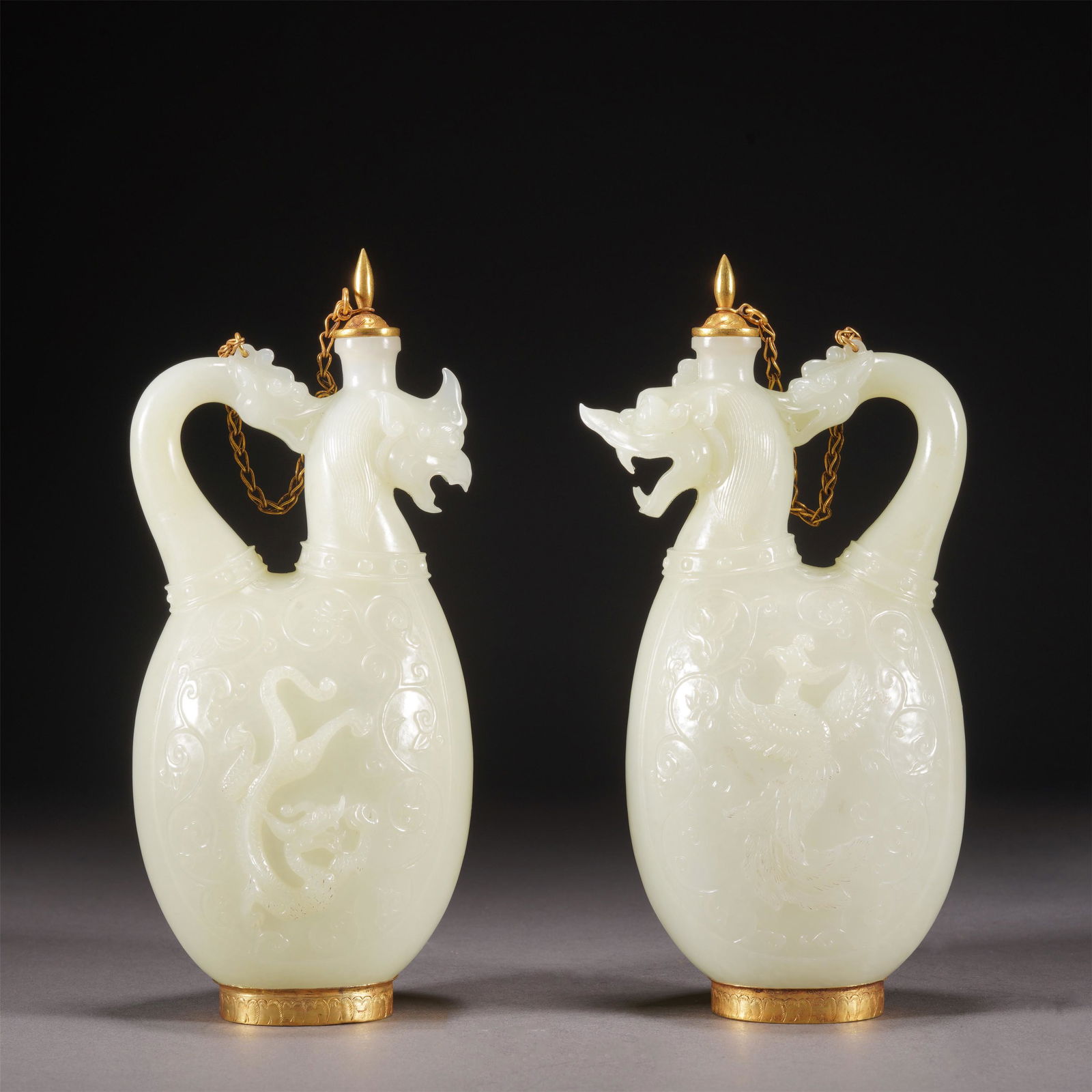A PAIR OF CHINESE WHITE JADE COVERD GILT SILVER DRAGON (1 of 9)