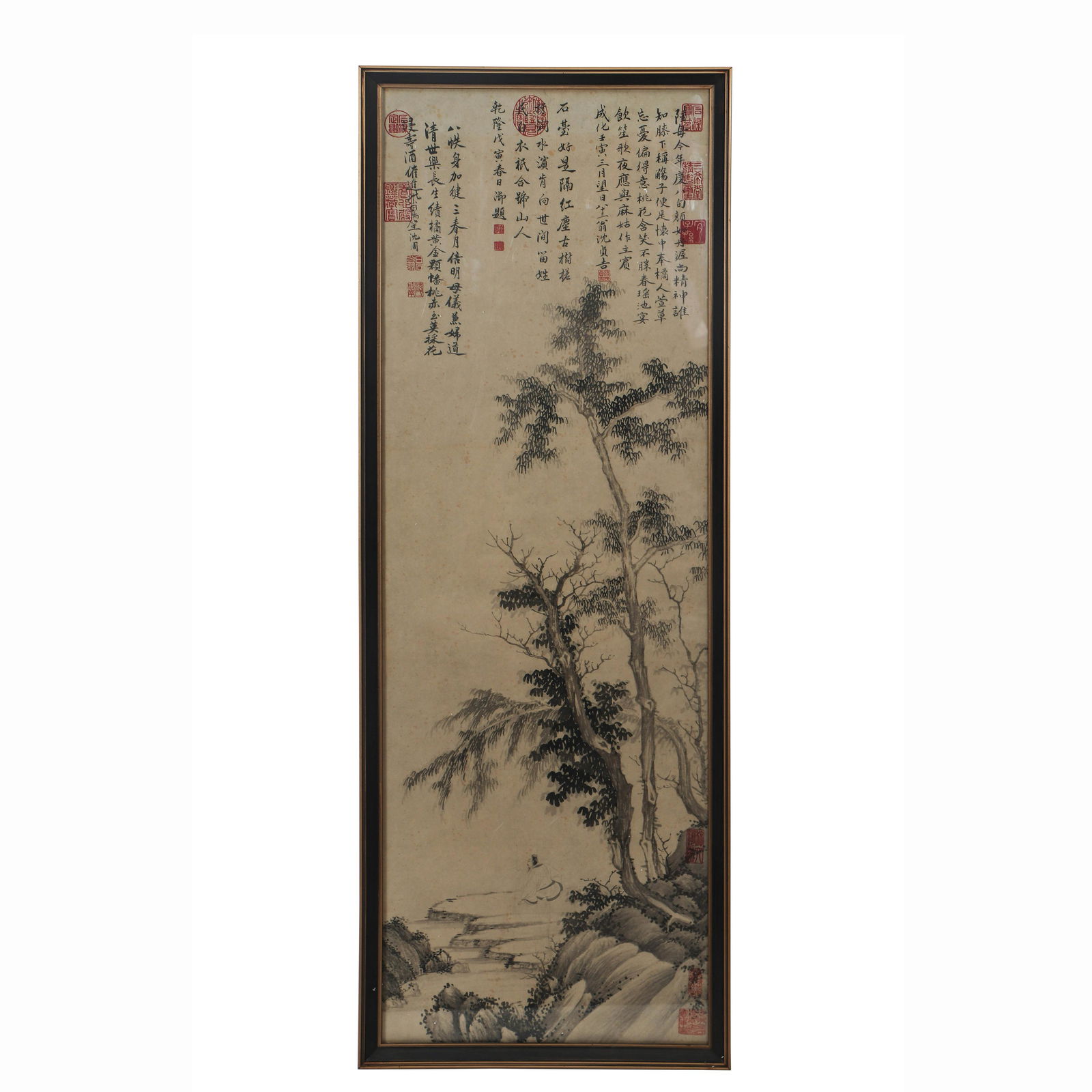 A CHINESE PAINTING OF LANDSCAPE AND FIGURE (1 of 4)