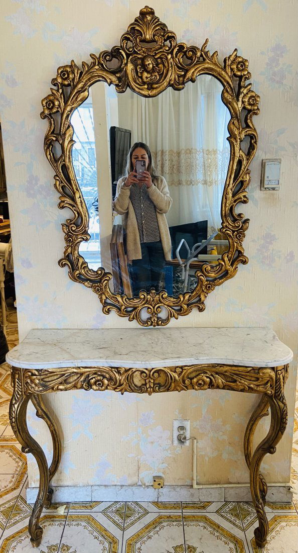 French Louis XV Rococo Style Mirror and Console (1 of 13)