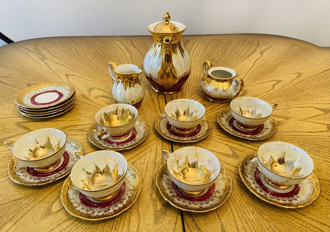 Vintage Red and Gold Bavarian Tea set- 23 pieces (1 of 8)