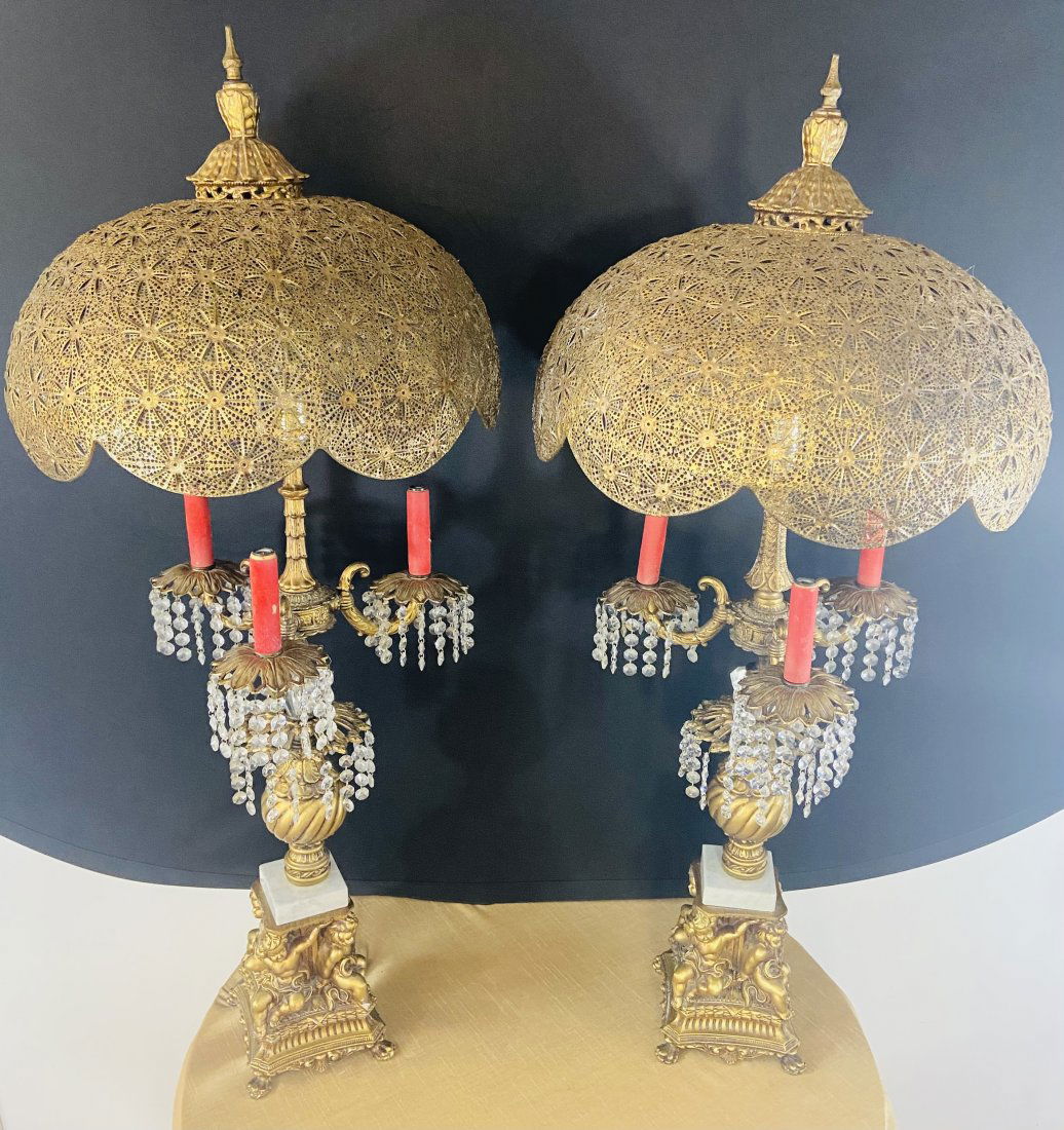 Neoclassical Brass & Crystal Table Lamps, a Pair (1 of 18)