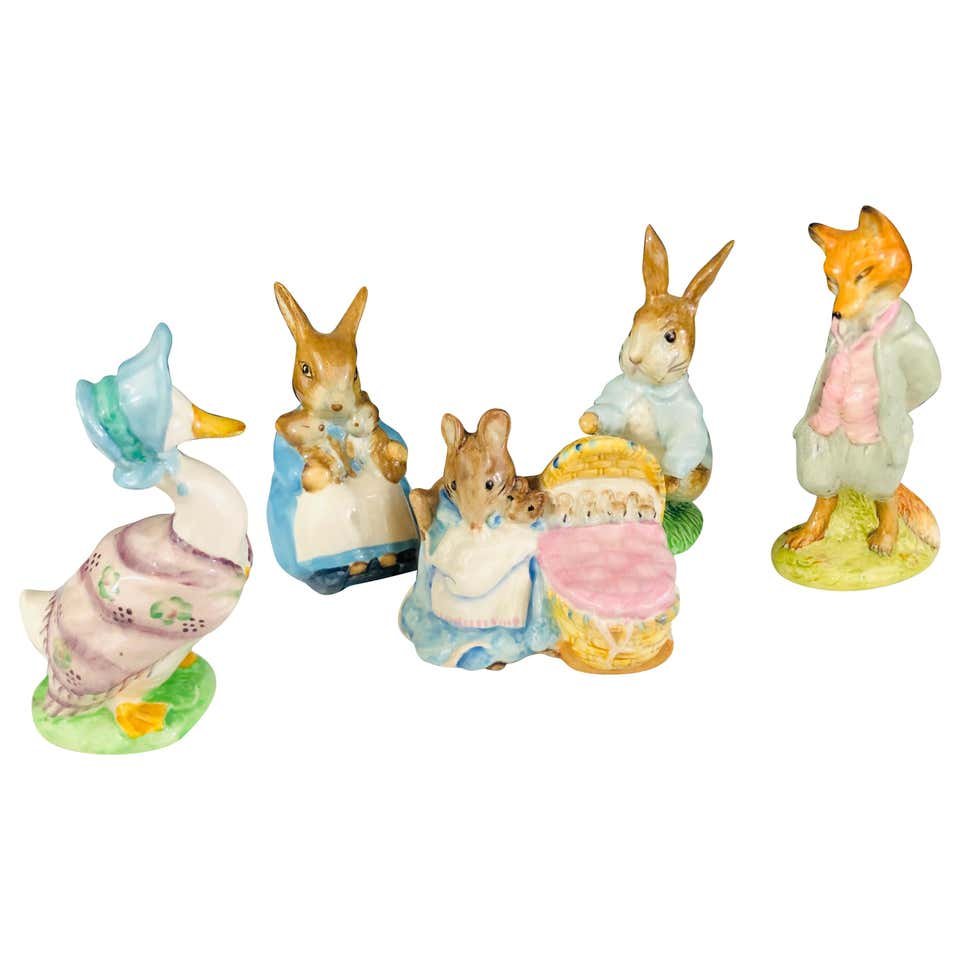Beatrix Potter’s Collectible Animal Figurines Set of 5: A porcelain set of Beatrix Potter's collectible animal figurines. Each figurine is signed, dated and titled in the bottom. Date of manufacturing ranges from 1948-1976. They are just beautiful and uniq