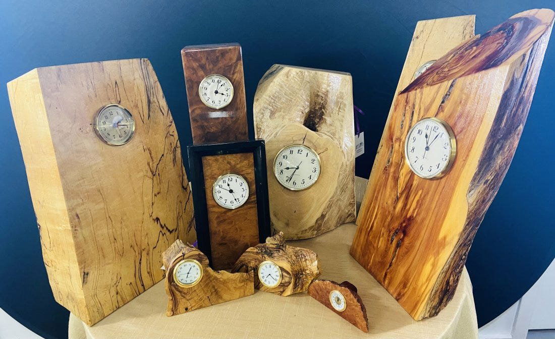 Set of 8 custom hand carved wood table clocks (1 of 6)