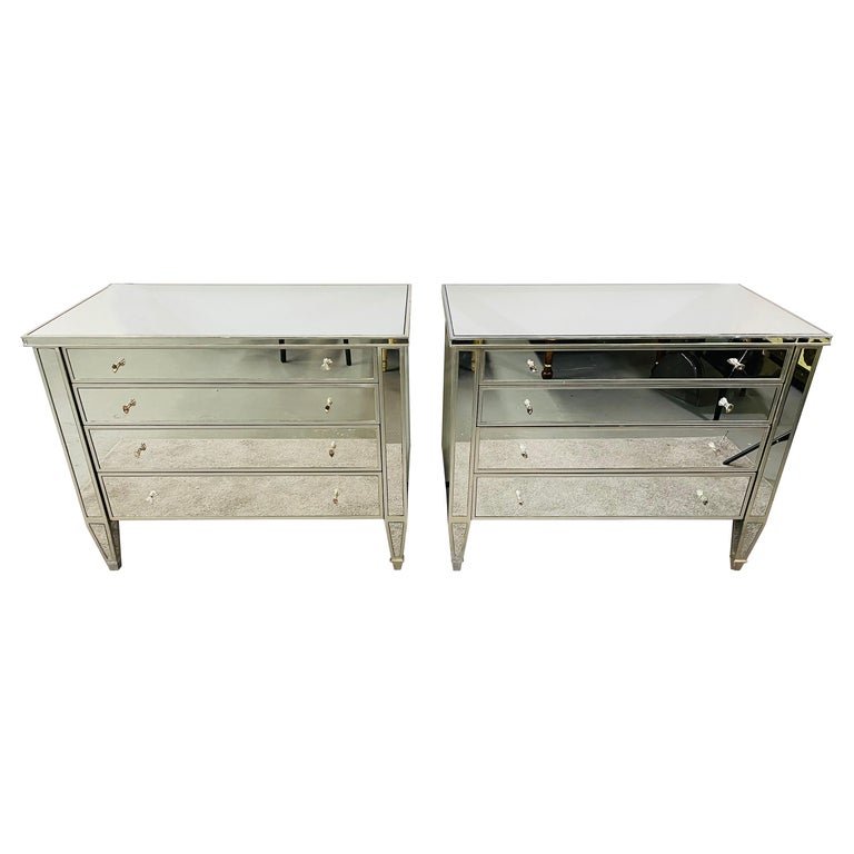 Art Deco Style Nancy Corzine Mirrored Commode, Nightstand or Chest, a Pair (1 of 15)
