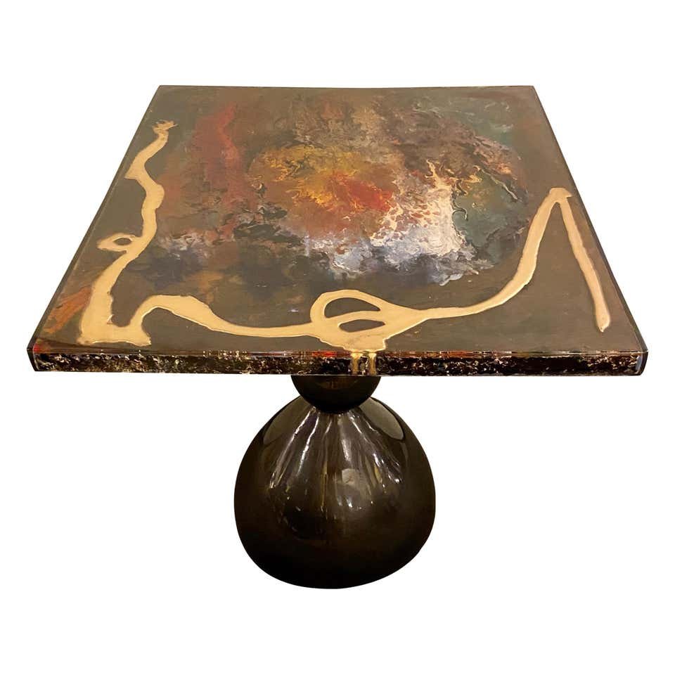 Abstract Design Mid-Century Modern Center or End Table in Resin on Black Epoxy (1 of 13)