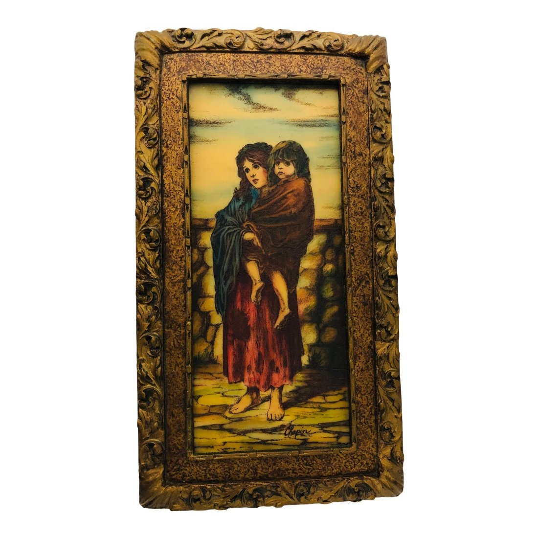 Artini Engraving of Mother and Child Signed Chapin: A Wall art Artini engraving of a mother and child, signed Chapin with certification attached to the back. The engraving is nicely framed in a custom carved wooden frame.Period: 1970'sCondition: Good-