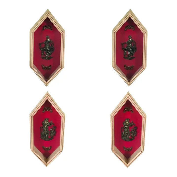 Italian Renaissance Style Nymph and Cherubs Bras Wall Decor Plaque, a Set of 4 (1 of 9)