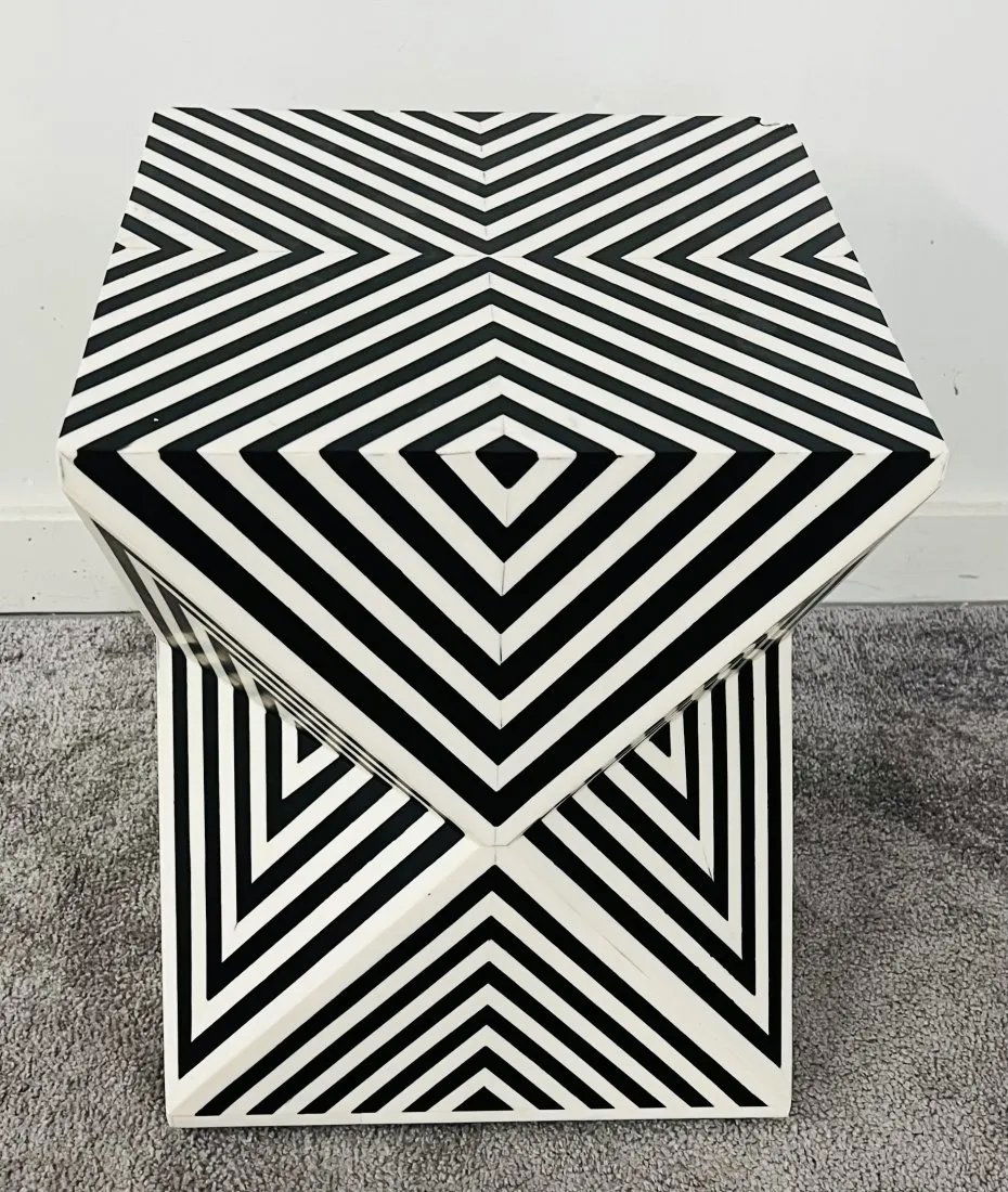 Art Deco Style Black and White Resin Sculptural Side, End Table or Stool (1 of 4)