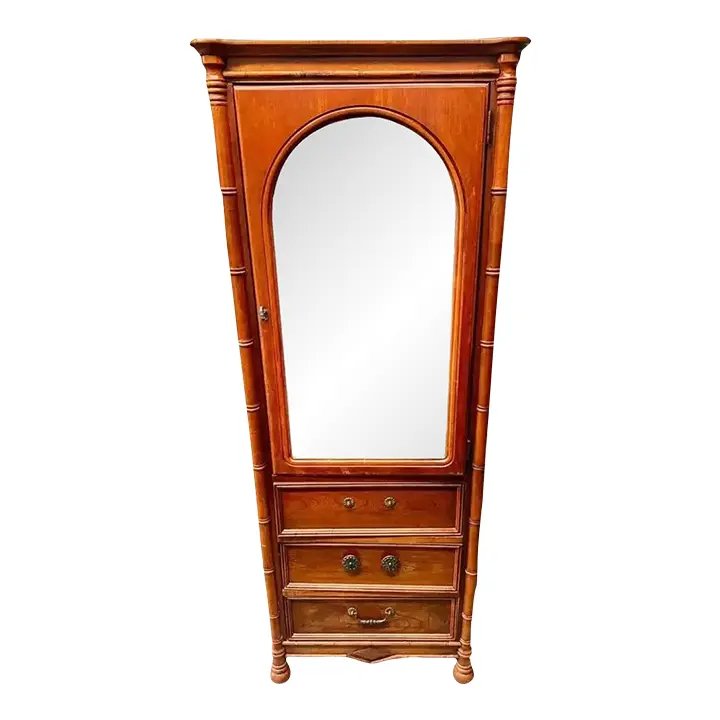Antique French Bamboo Style One Door Over Three Drawers Armoire or Wardrobe (1 of 10)