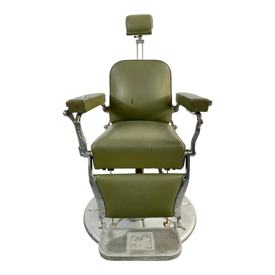 Art Deco Presidential Hydraulic Koken Barber Chair in Green Leather (1 of 11)