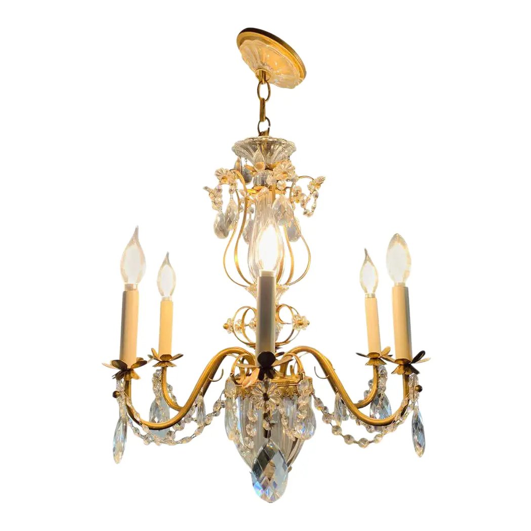 1980s French Louis XV Style Brass and Crystal Chandelier (1 of 6)