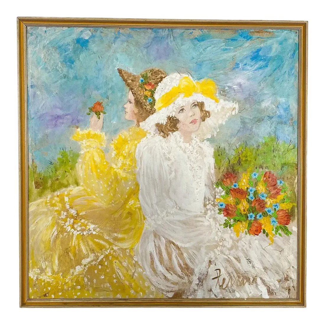 Large Watercolor Portrait Painting of Two Ladies, Signed and Framed (1 of 9)