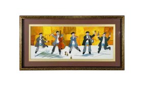 Group of Jazz Klezmer Jewish Musicians Print, Framed and Signed