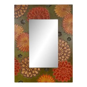Boho Chic Sunflowers Design Wall or Vanity Mirror With Wooden Carved Frame