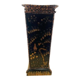 Vintage Ebonized Square Chinoiserie Planter, Jardiniere or Vase