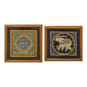 Vintage Thai Burmese Kalaga Embroidery, Framed, Set of 2 Pcs