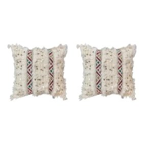 Moroccan Boho Chic Off - White Handmade Wedding Pillow, a Pair