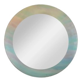 David Marshall Signed Modern Stained Glass Pastel Color Round Frame Mirror