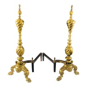 19th Century Georgian English Brass Andirons, a Pair