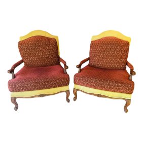 French Louis XV Style Bergere or Marquis Lounge Chair by Ethan Allen, a Pair