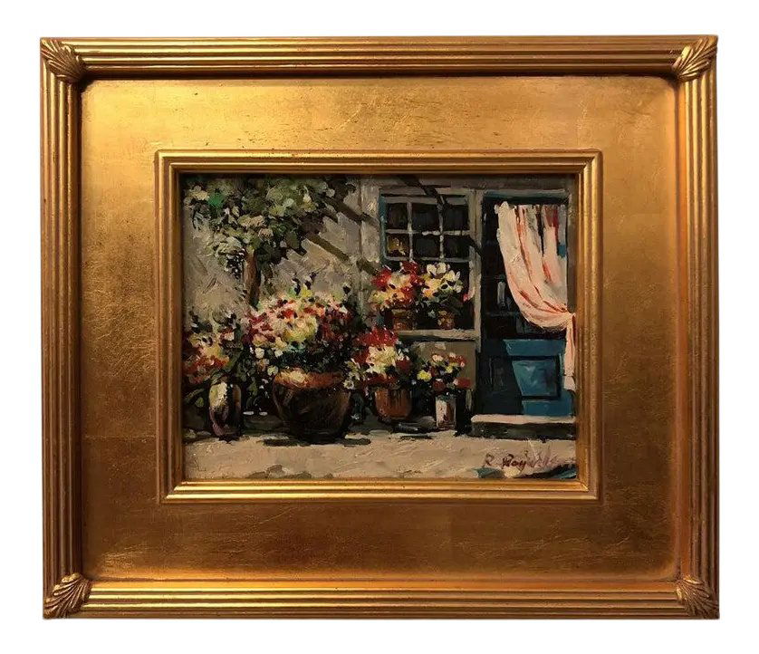 1980s Impressionistic Oil on Canvas Painting of a Patio Signed by Artist (1 of 2)