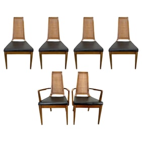Mid Century Modern Walnut & Cane Dining Chair by American of Martinsville, 6 pcs