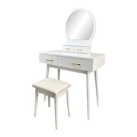 Modern White Lacquered Lady Vanity Desk With Matching Bench