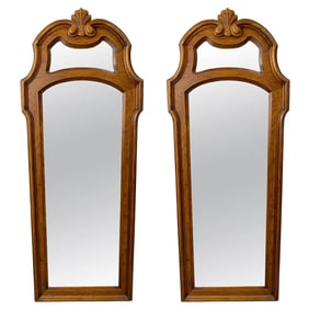 French Provincial Style Pine Wood Wall Tall Mirror by Drexel, a Pair