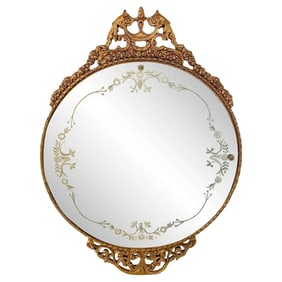 19th Century French Belle Epoque Gilded Circular Etched Glass Mirror