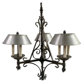 French Victorian Style Wrought Iron Gas Converted Chandelier, 9 Bulbs