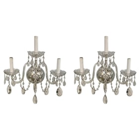 French Hollywood Regency Style Crystal Wall Sconce, a Pair