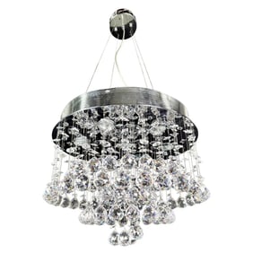 Modern Round Galaxy Chrome and Hanging Crystal Chandelier or Flush Mount Fixture