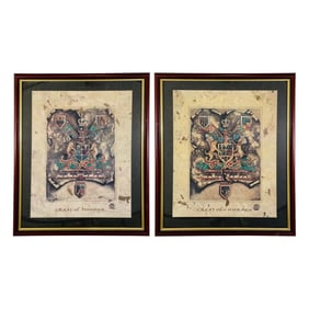 Vintage Royal English Coat of Arms Print, a Pair